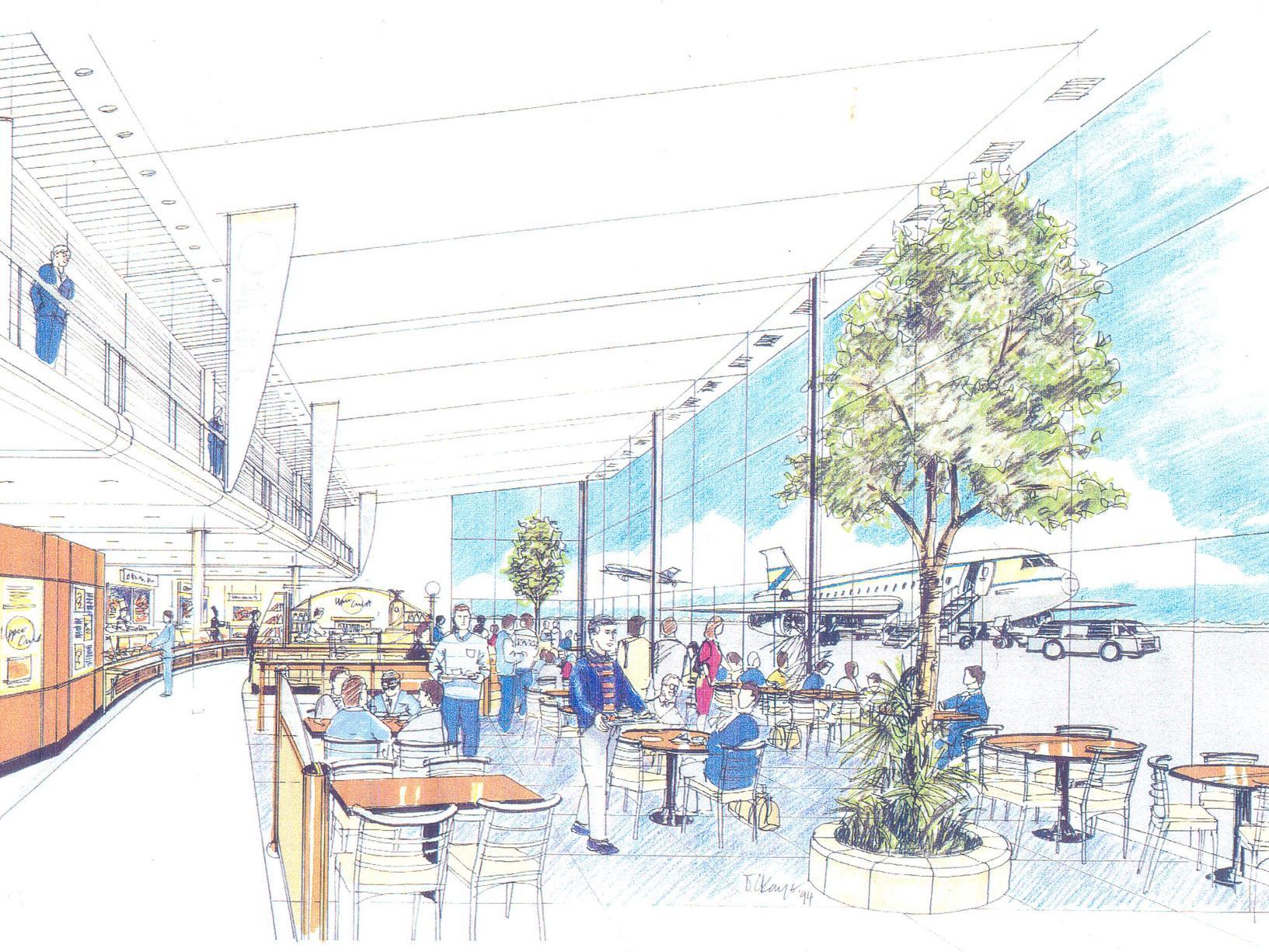 An artist's impression of plans for the free-flow restaurant and upper crust kiosk at Leeds Bradford.