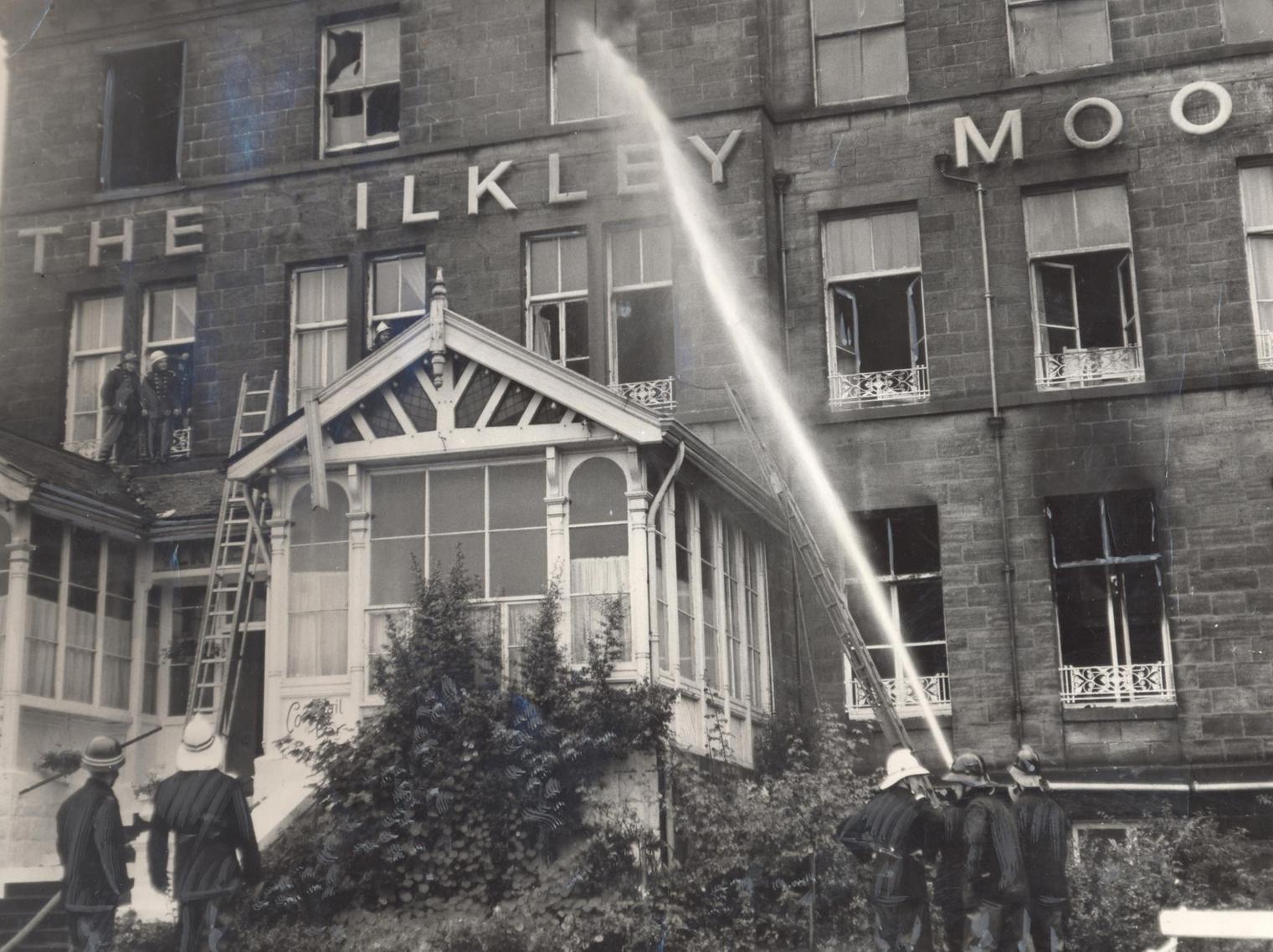 Firefighters fighting a blaze at the Ilkley Moor Hotel.