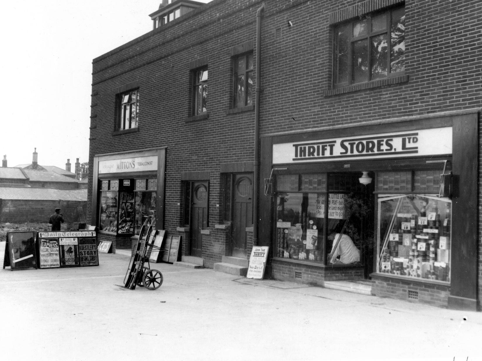 Thrift Stores which was at number 370 Oakwood Lane with Mitton's, Newsagent and Tobacconist on the left at junction with Amberton Approach.