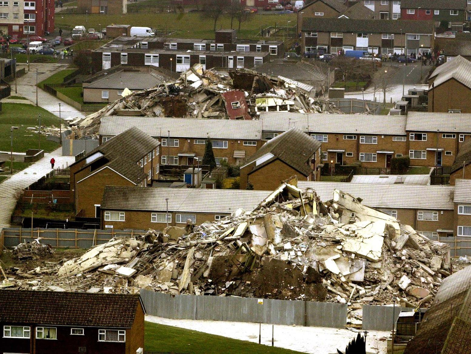 The remains of two blocks of flats - Brayton Grange and Farndale Court - that were demolished in Swarcliffe.
