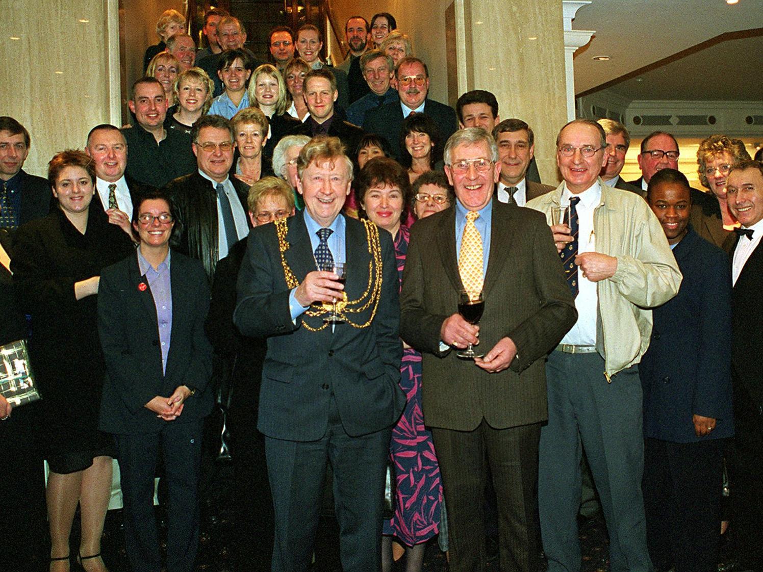 January 2001 and The Lord Mayor of Leeds, Councillor Bernard Atha, toasts Brian Clegg, centre, who was retiring from the Queens Hotel.