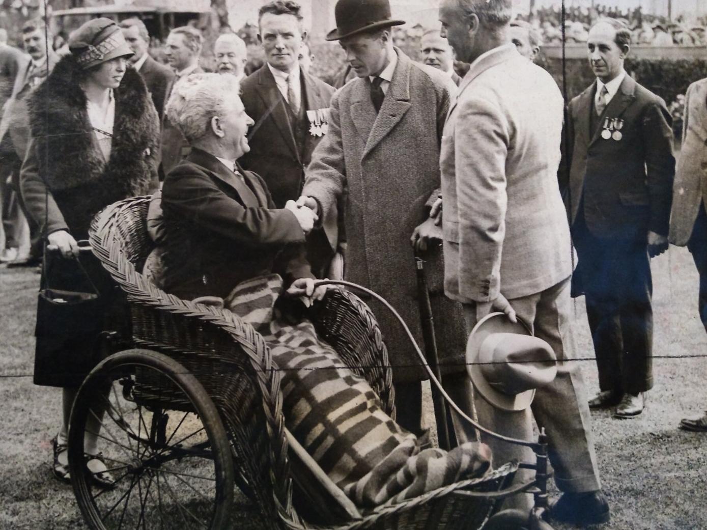 The Prince of Wales, later the Duke of Windsor, meets ex-servicemen from the First World War during his visit to the Fylde in 1927