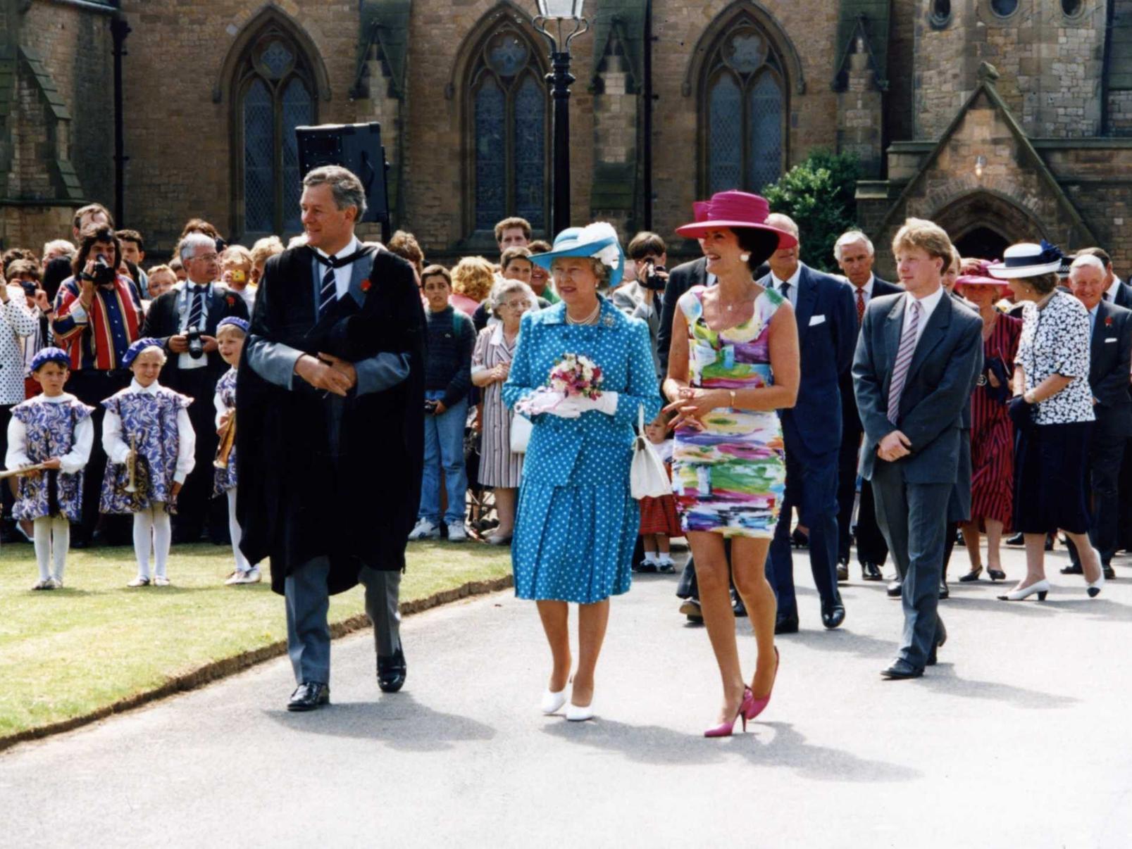Memory lane on saturdayJuly 22ndThe Queen at Rossall School with teacher Vivien Ivell and headmaster Richard Rhodes / 1994