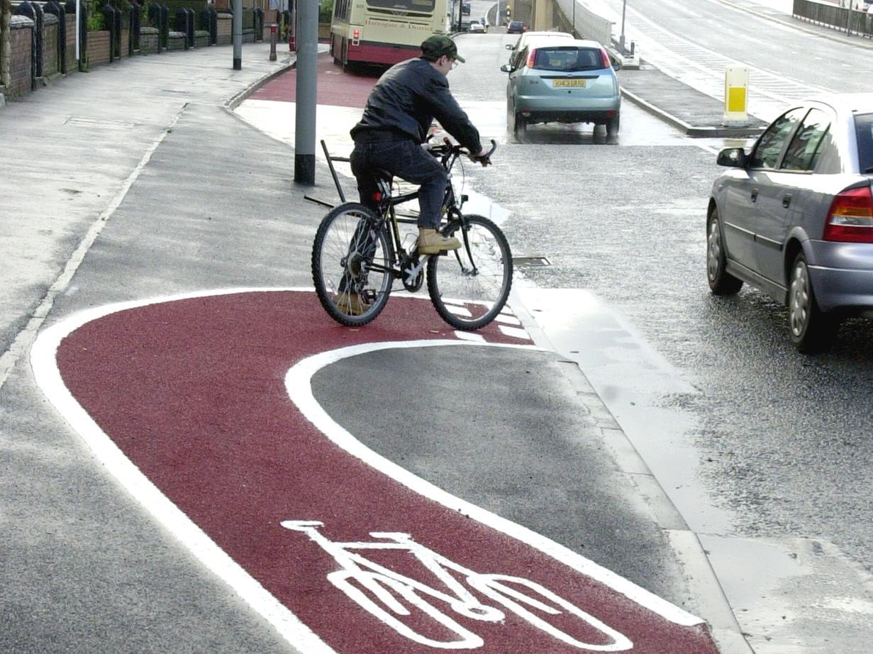 Confused? This cyclist was on what was believed to be Britain's shortest cycle lane located on York Road.