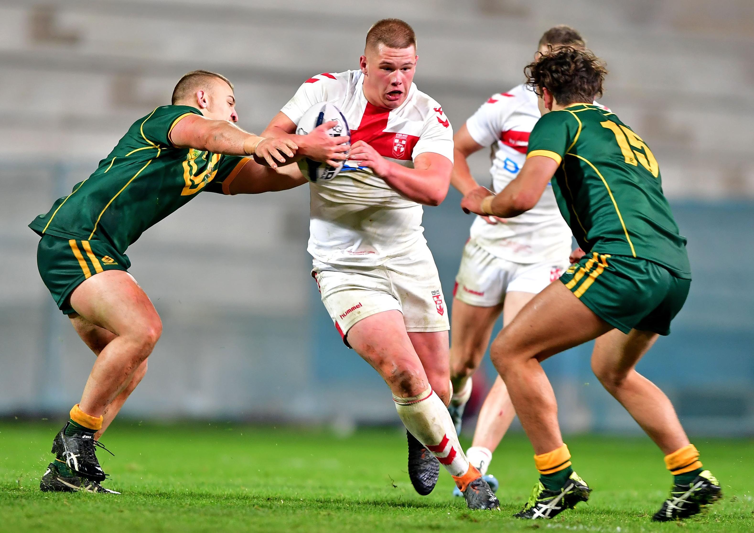 Tom Holroyd in action for England Academy against the touring Australian Schoolboys. PIC: Paul Butterfield