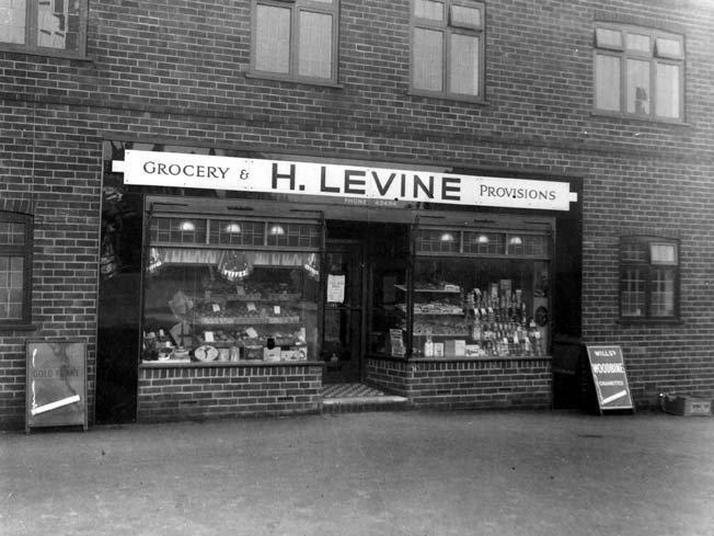 A view of H. Levine, grocery store on Blake Grove, off Potternewton Lane.