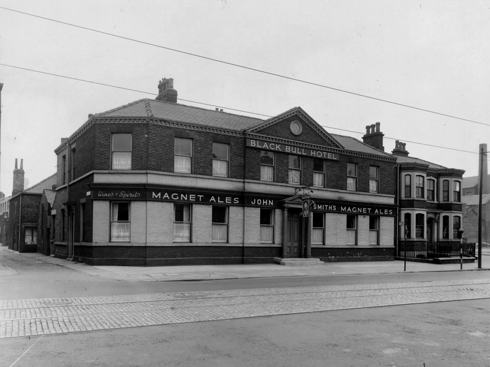 The Black Bull Hotel on Hunslet Road. The hotel is a Magnet and John Smiths brewery and has it written on the front of the building.