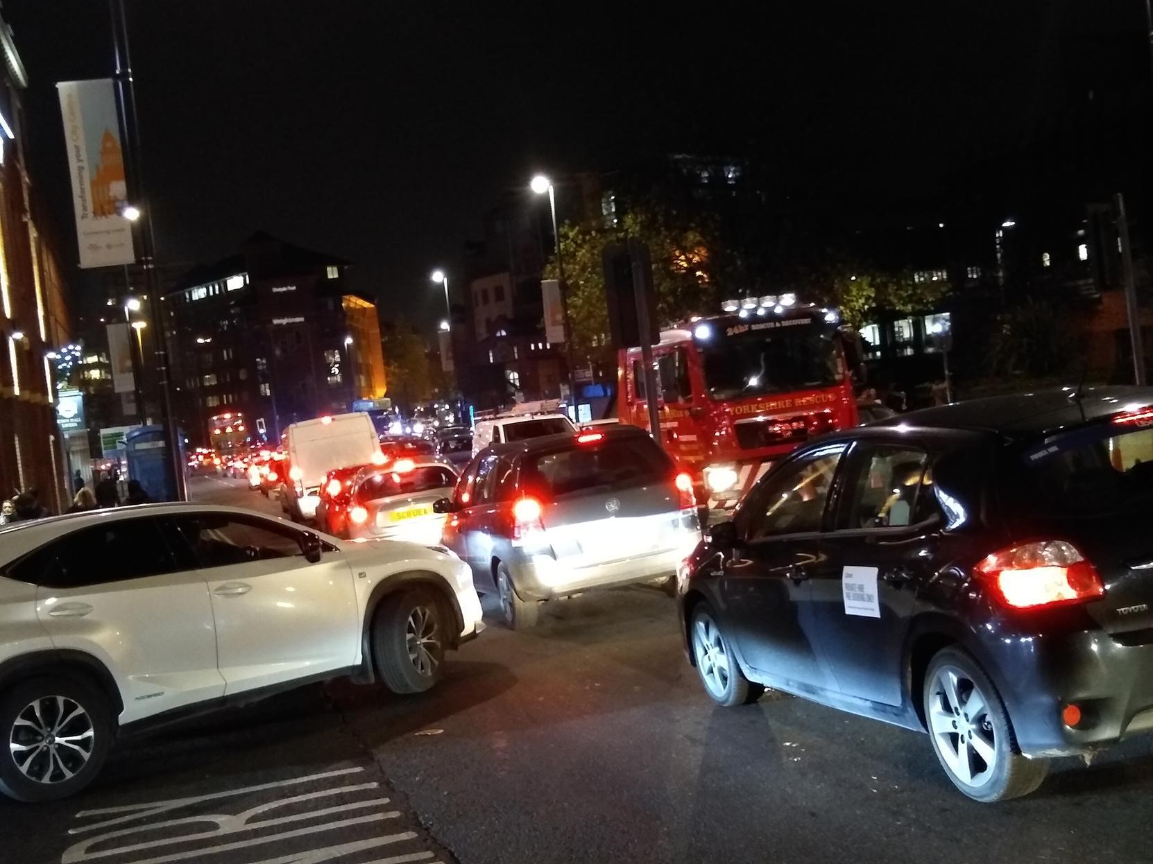 Traffic gridlock in Leeds.