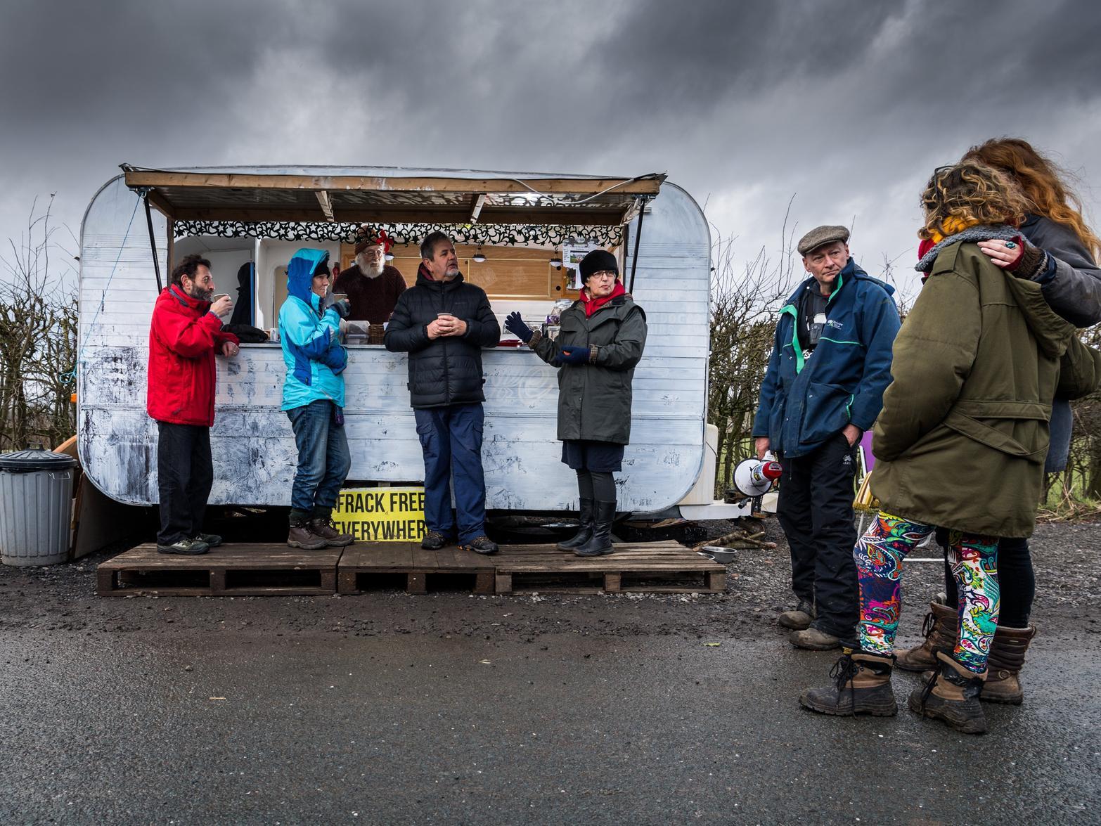 The refreshment caravan near the entrance of the Third Energy fracking site.