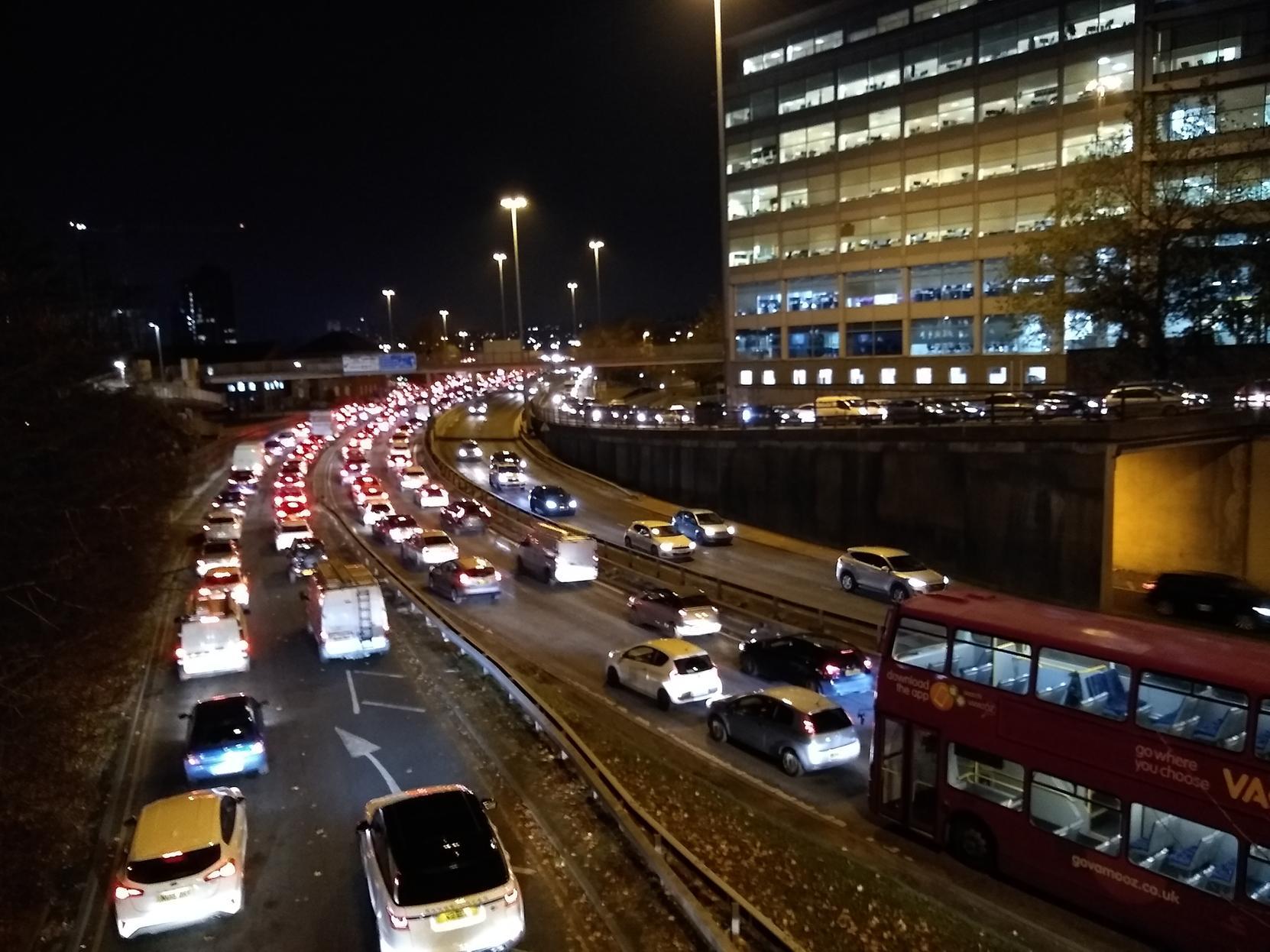 Traffic gridlock in Leeds city centre.