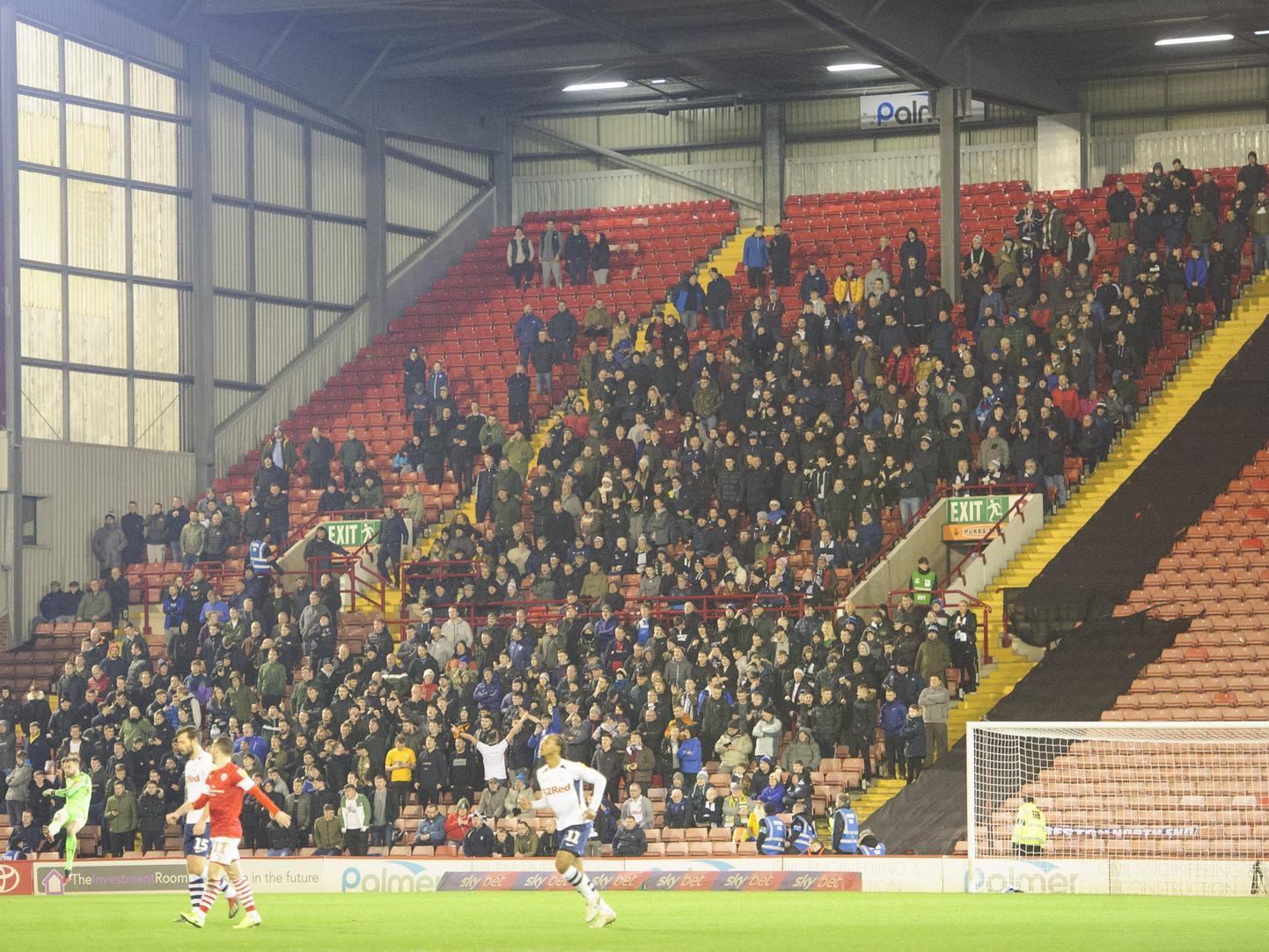 The full view of the 679 PNE fans that made the trip to Barnsley.