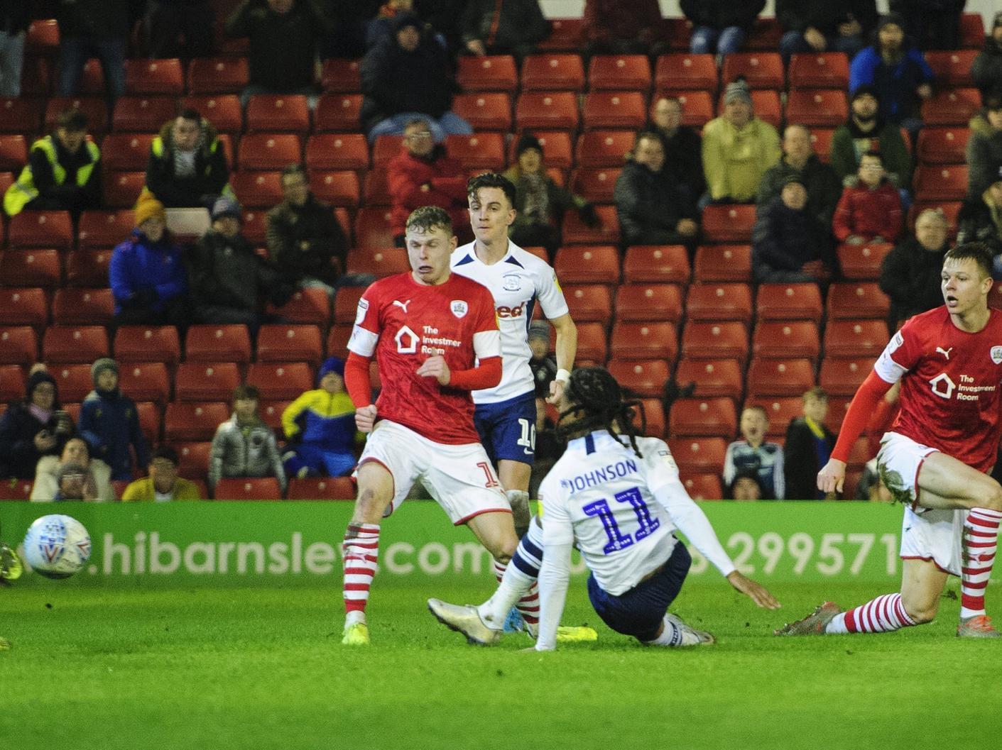 Daniel Johnson scores in Preston's 3-0 win at Barnsley this week
