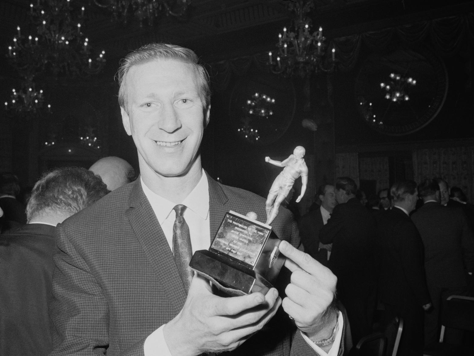 Jack Charlton of Leeds United holding the award for 'Footballer of the Year