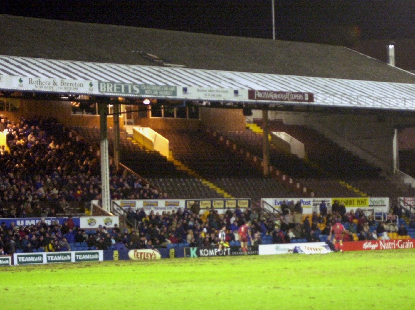 Headingley's North Stand was partially closed due to storm damage as the Rhinos played Hull KR in the Challenge Cup.