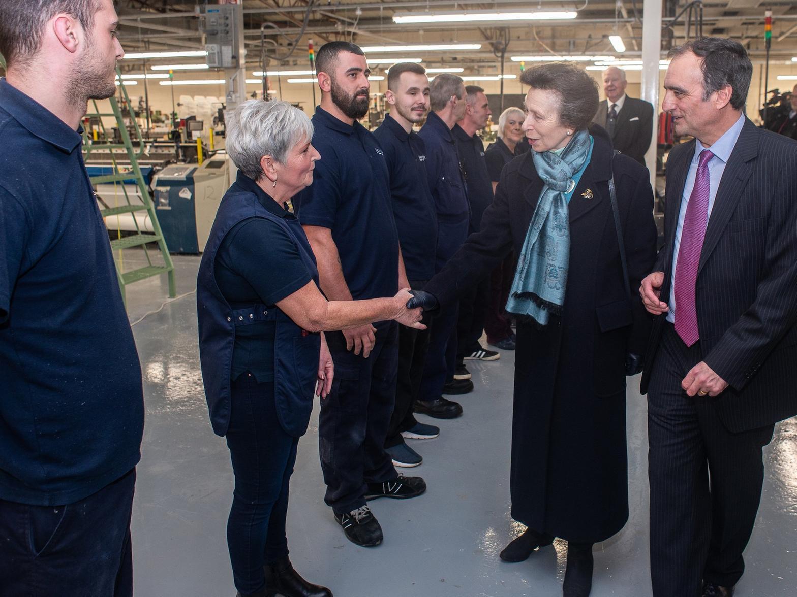 The Princess Royal meets workers at the mill Pic: Andy Ford