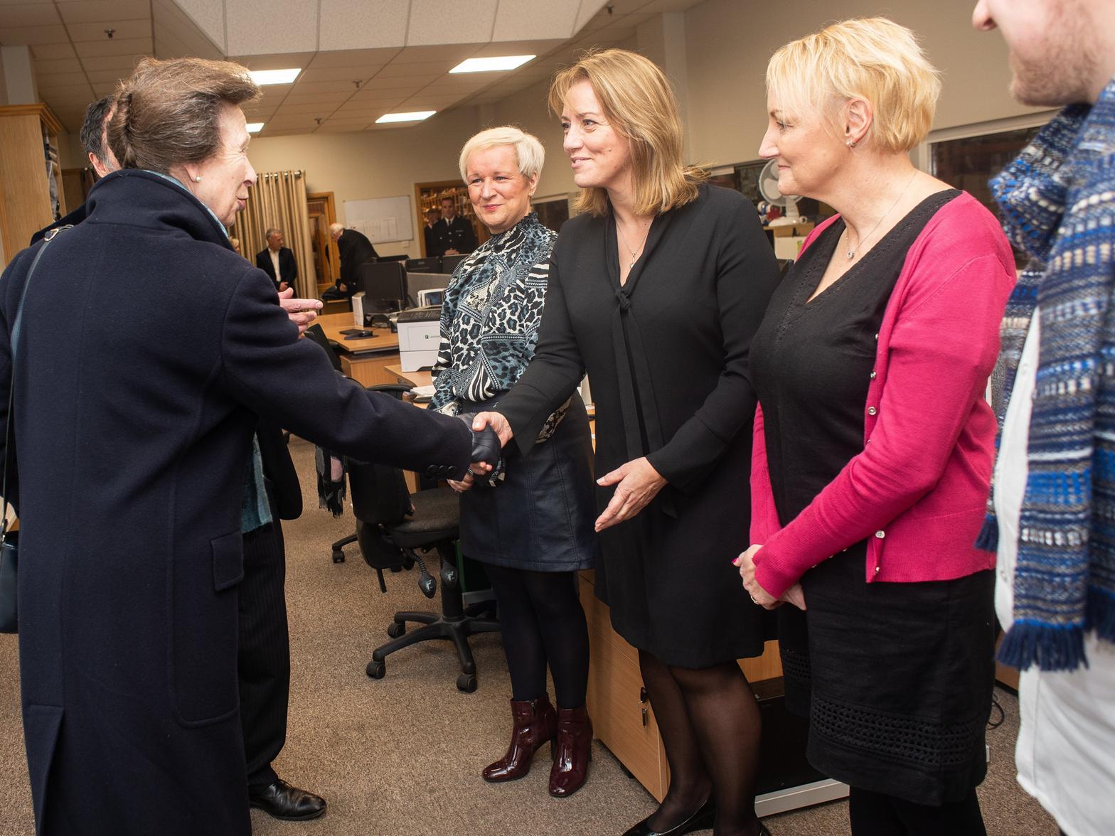 Princess Anne meeting office staff at the company. Pic: Andy Ford