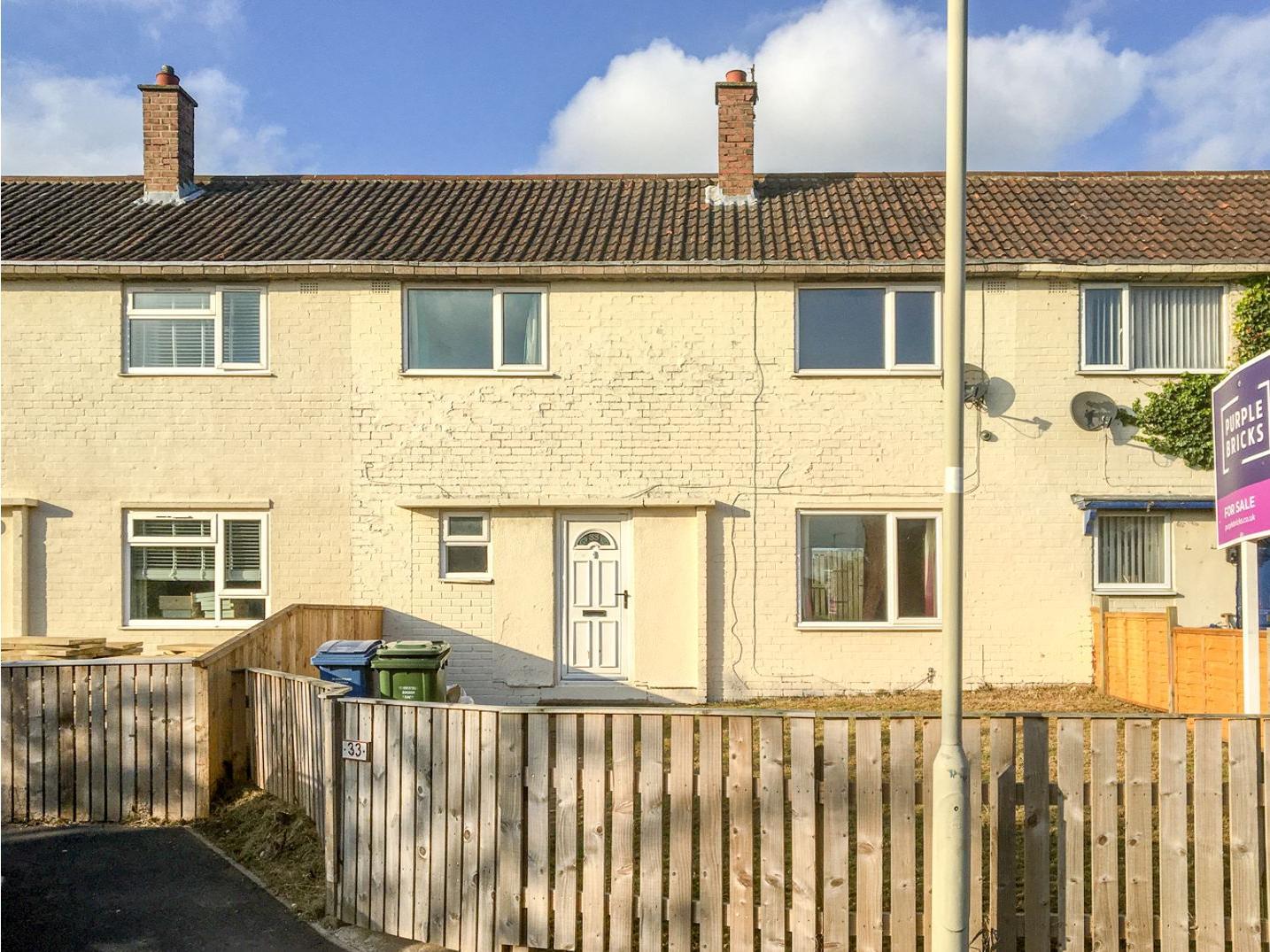 Offered with no onward chain, this three-bedroom house is on sale for 99,950. It is close to Seamer station and has a large rear garden leading to open fields.