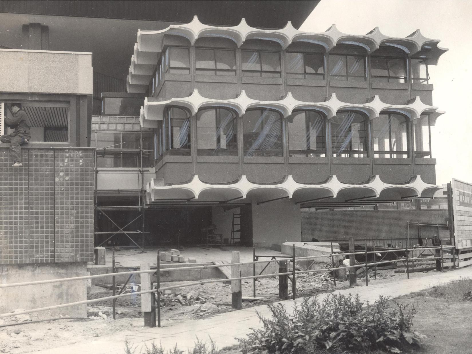 The Westgate 'pagoda' - the corner of the Leeds International Pool which was just a few months from completion.