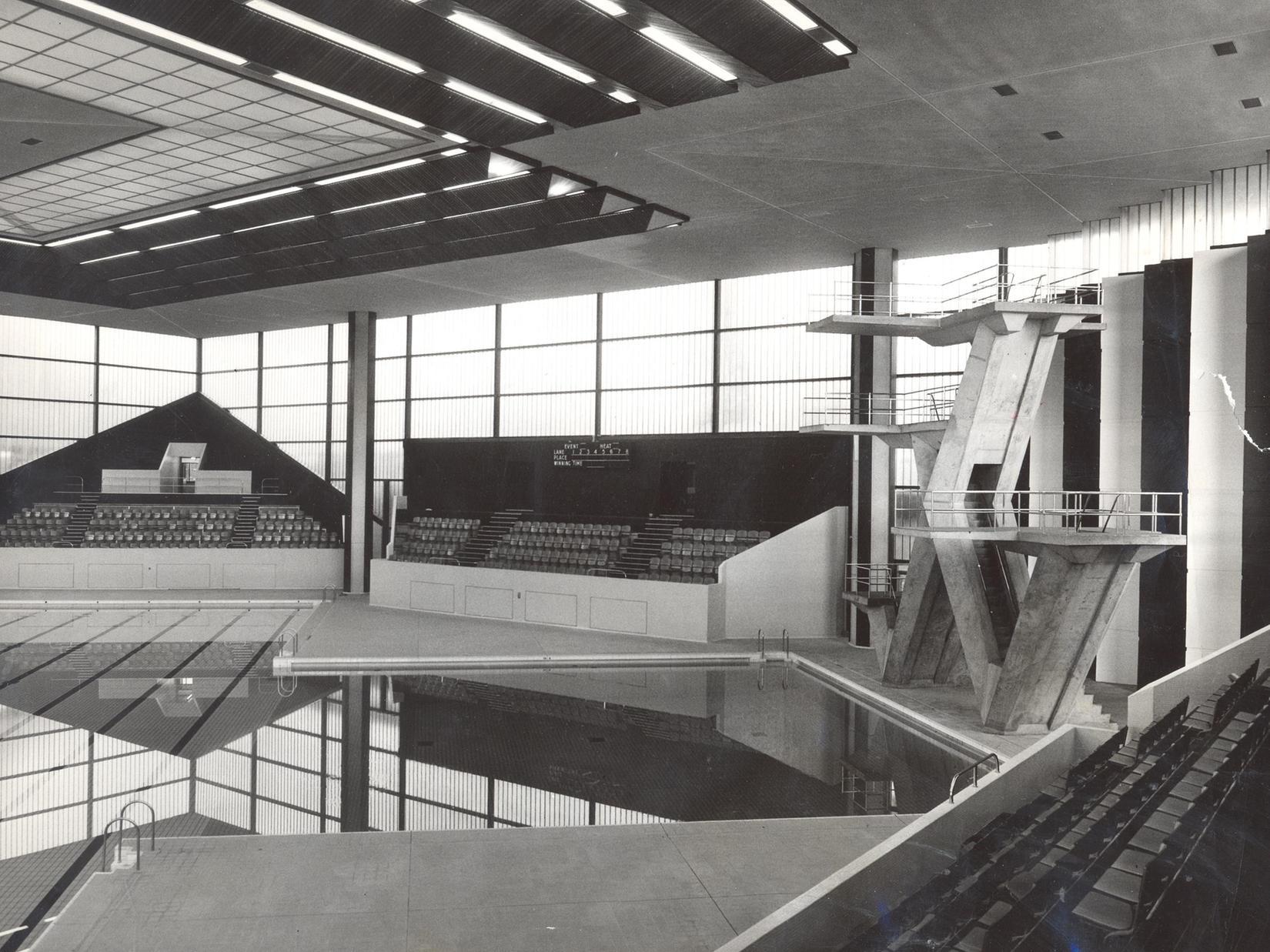 The diving area at the side of the main swimming pool. Diving facilities were to full international standard with water to a depth of 16ft 5ins.