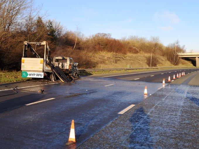 A van has caught fire on the A1M (Photo: WYP)
