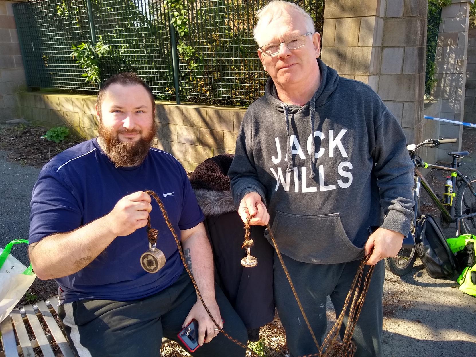 Dave Pearce and Ian Platt when they pulled out a bomb from the River Aire in Leeds.