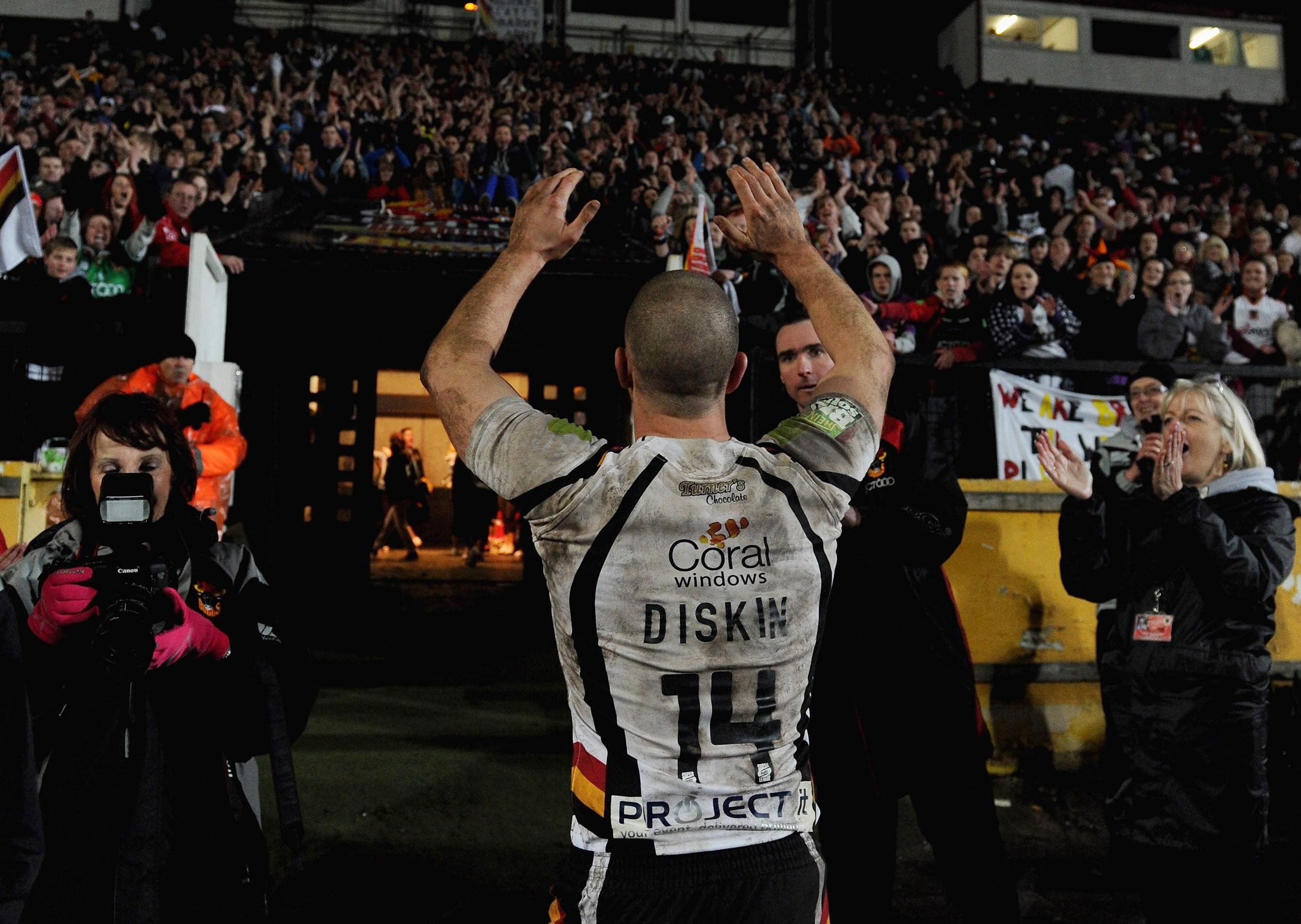 Then Bradford captain Matt Diskin salutes the crowd as he leaves the field in April 2012. PIC: Gareth Copley/Getty Images