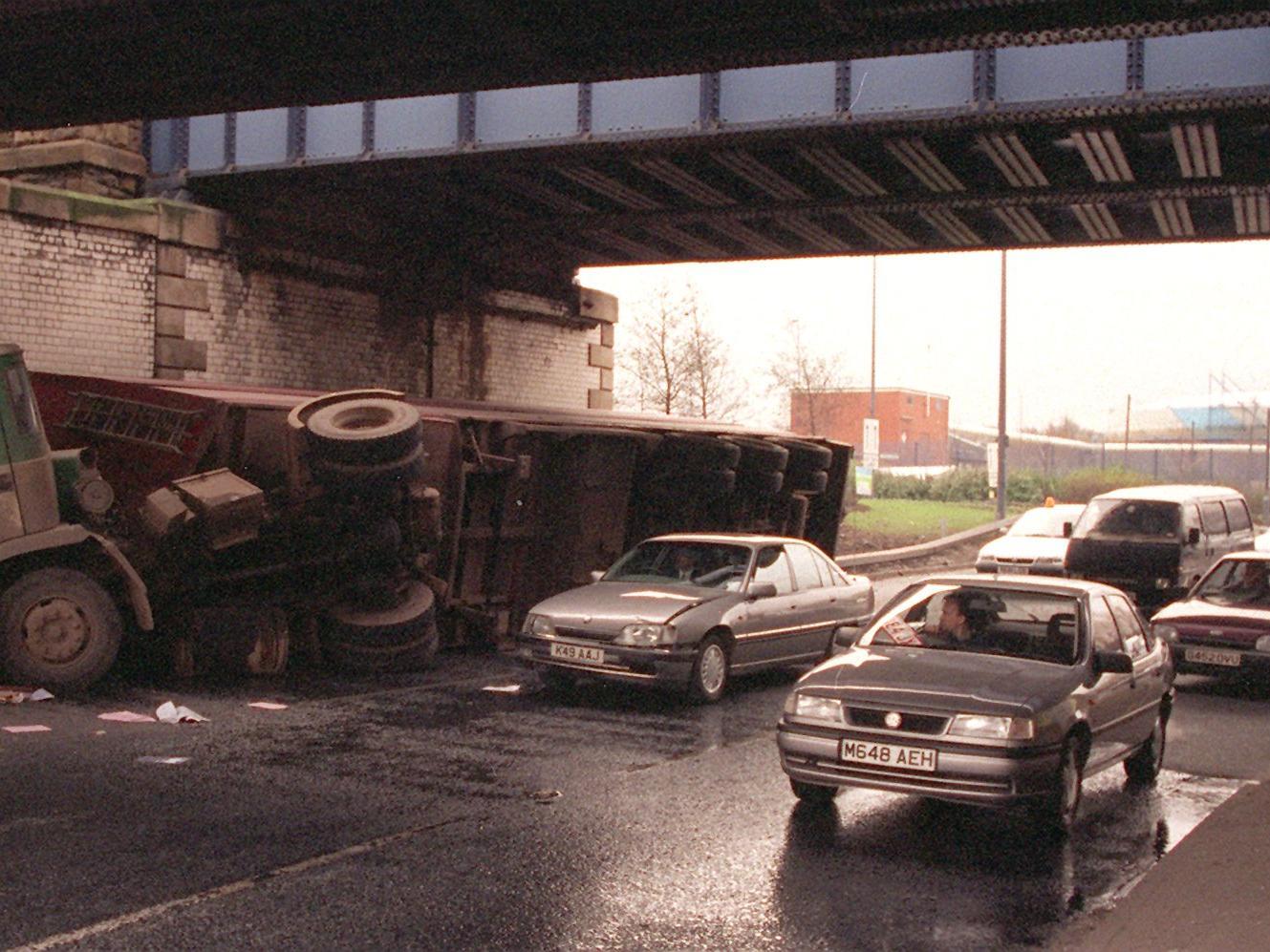 Leeds was brought to a standstill afetr this lorry overturned near Armley Gyratory.