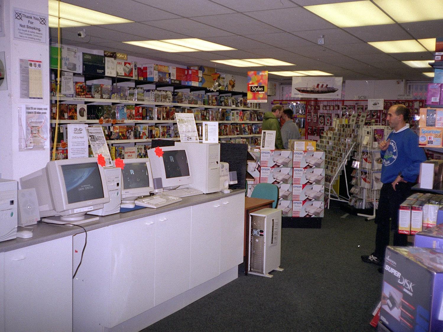 Inside the showroom at First Computers on Armley Road in Leeds.