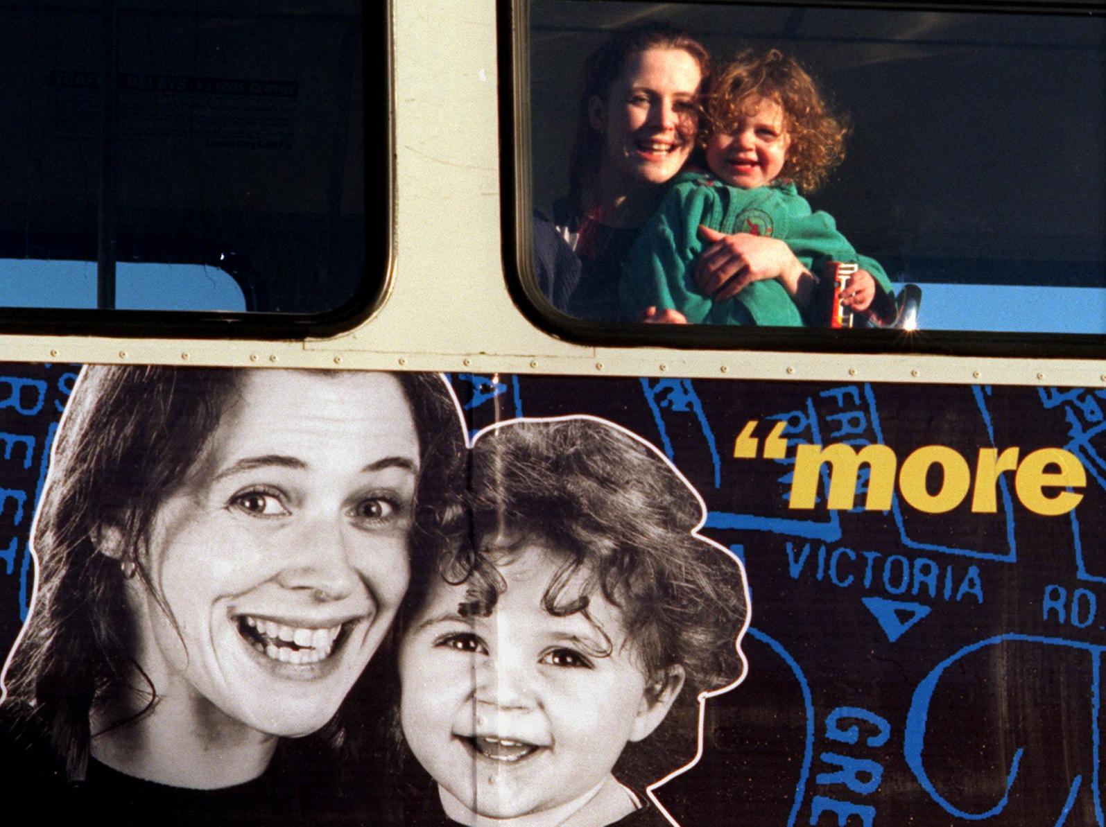 Leeds residents appeared on the sides City Link buses under the City Council's Vision for Leeds scheme in which people  were being asked what they would like to see happen in the city. Pictured is Sarah Ritson and daughter Isobel.