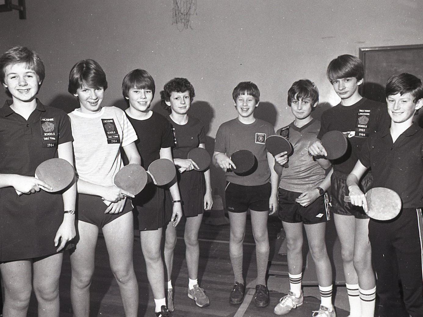 These eight table tennis players are hoping to put the North West on the map in a national competition. The pupils of Bishop Rawstorne C of E School, Croston, near Chorley, are through to the last dozen in the country. They are, from left to right, Louise Singleton, Caroline Moss, Jayne Green, Rebecca Davies, Andrew Eden, Terry Hoghton, Richard Singleton and Nicholas Golding