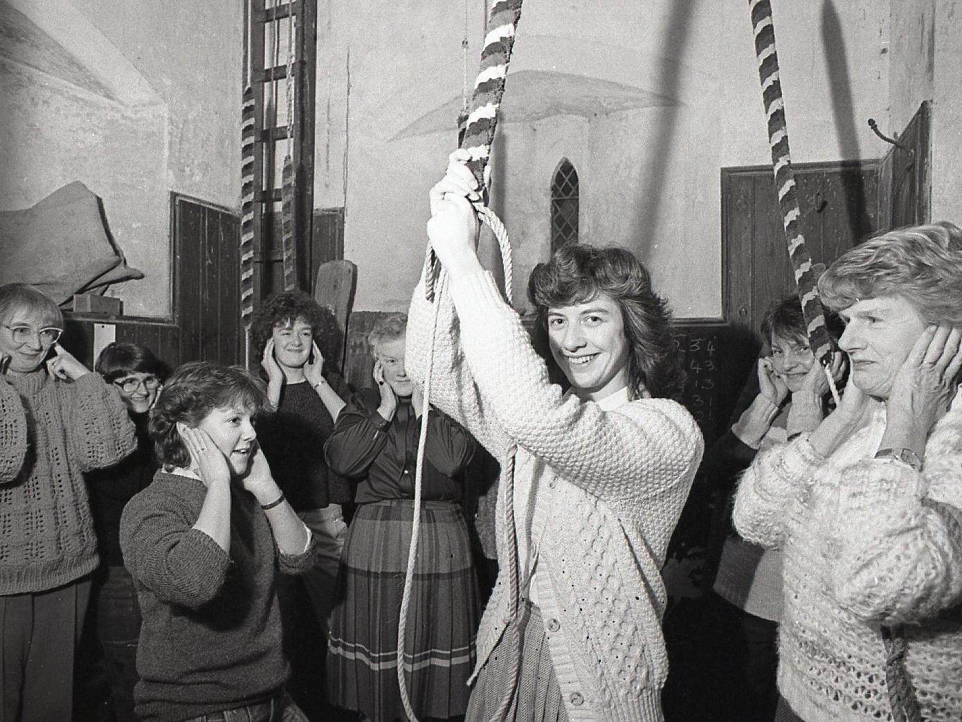 Post reporter Gill Brindle (centre) joined the female bell-ringers of St John's Church in Lytham. For at this church the bell-ringers are all strictly ladies - that's the rule