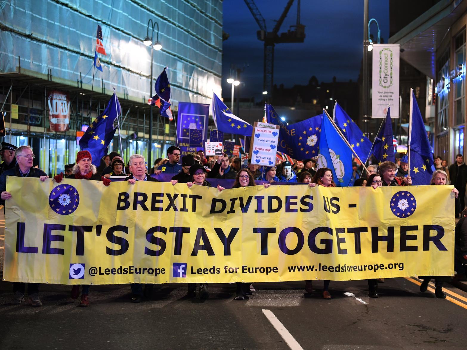 An anti-Brexit rally in Leeds city centre
