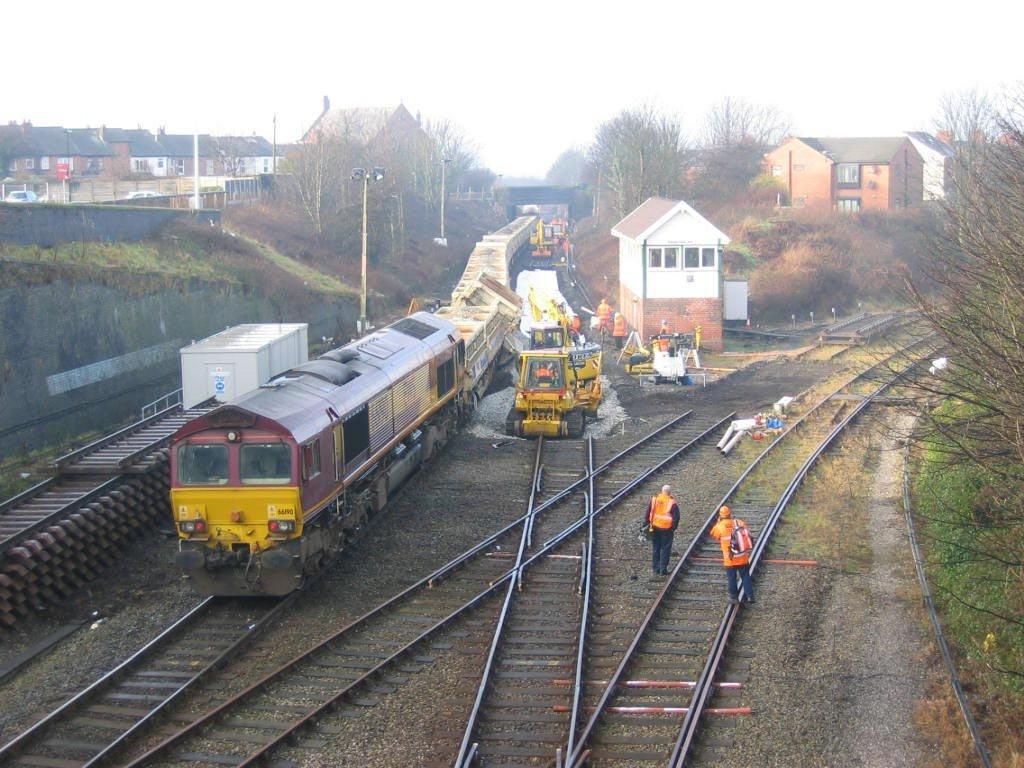 Engineering work at Poulton Station shows the overgrown railway line to Thornton and Fleetwood on the right. Picture by Paul Nettleton