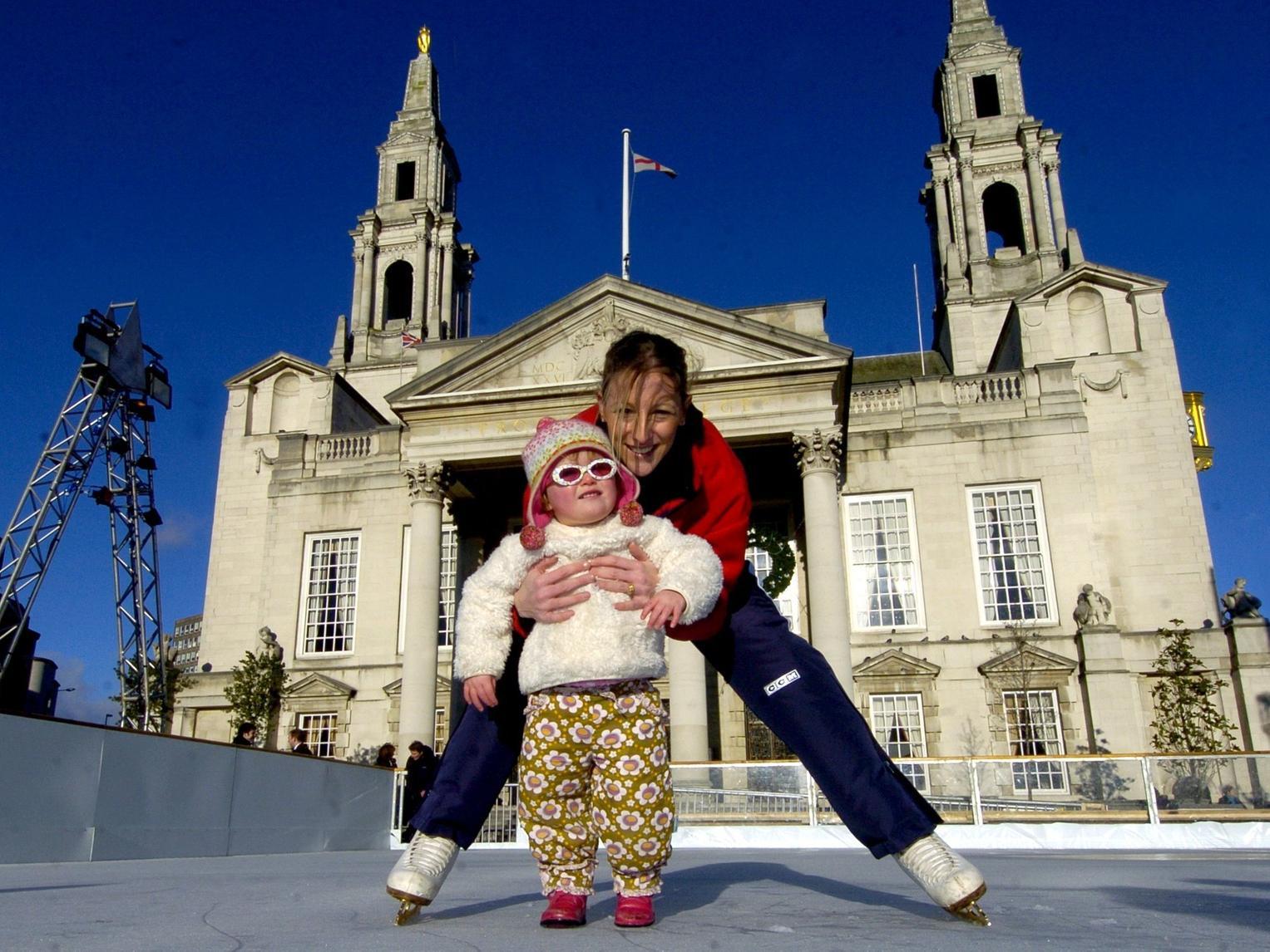 Assistance skate coach Katie Brown tries out the ice with youngster Jemima Procter.