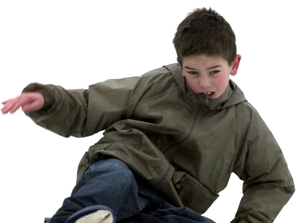 Ten-year-old Anton Jones takes a tumble on the ice.