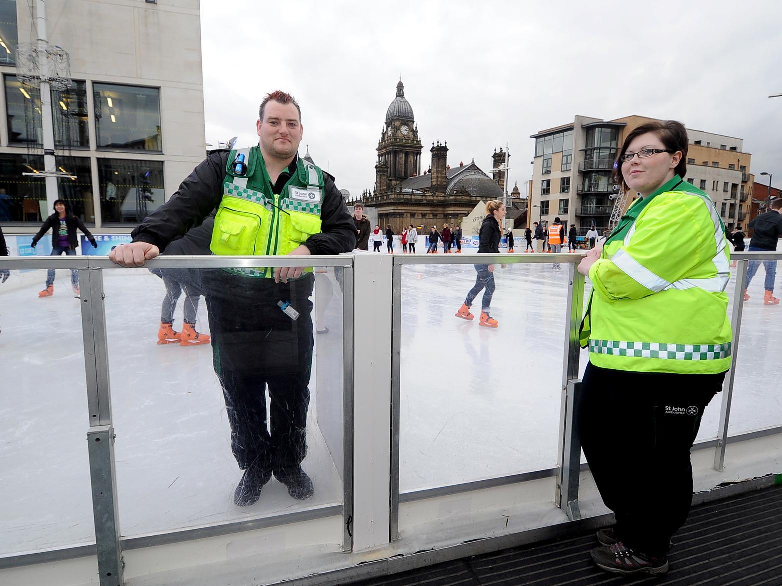 St John Ambulance first aiders Andrew Senior and Danielle Robert.