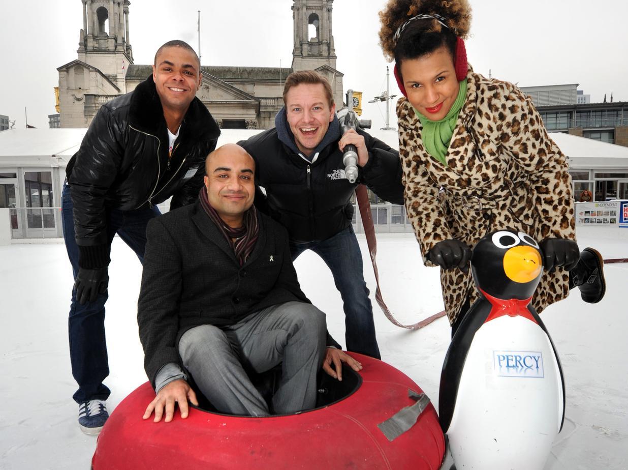 Coun Adam Ogilvie (second left) with Danny, Hirsty and Jo Jo from Capital FM at the launch of the Ice Cube.