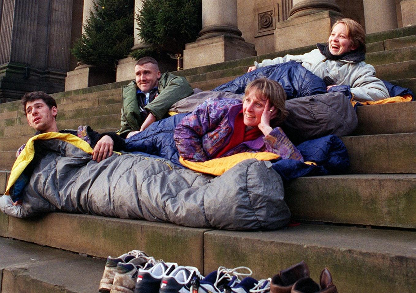 Members of Cookridge-based charity Caring for Life slept out overnight on the steps of Leeds Town Hall to raise money for the homeless. Pictured are Sue Hoey, Brain Batley, Lis Wilcox and Daniel Vazquez.