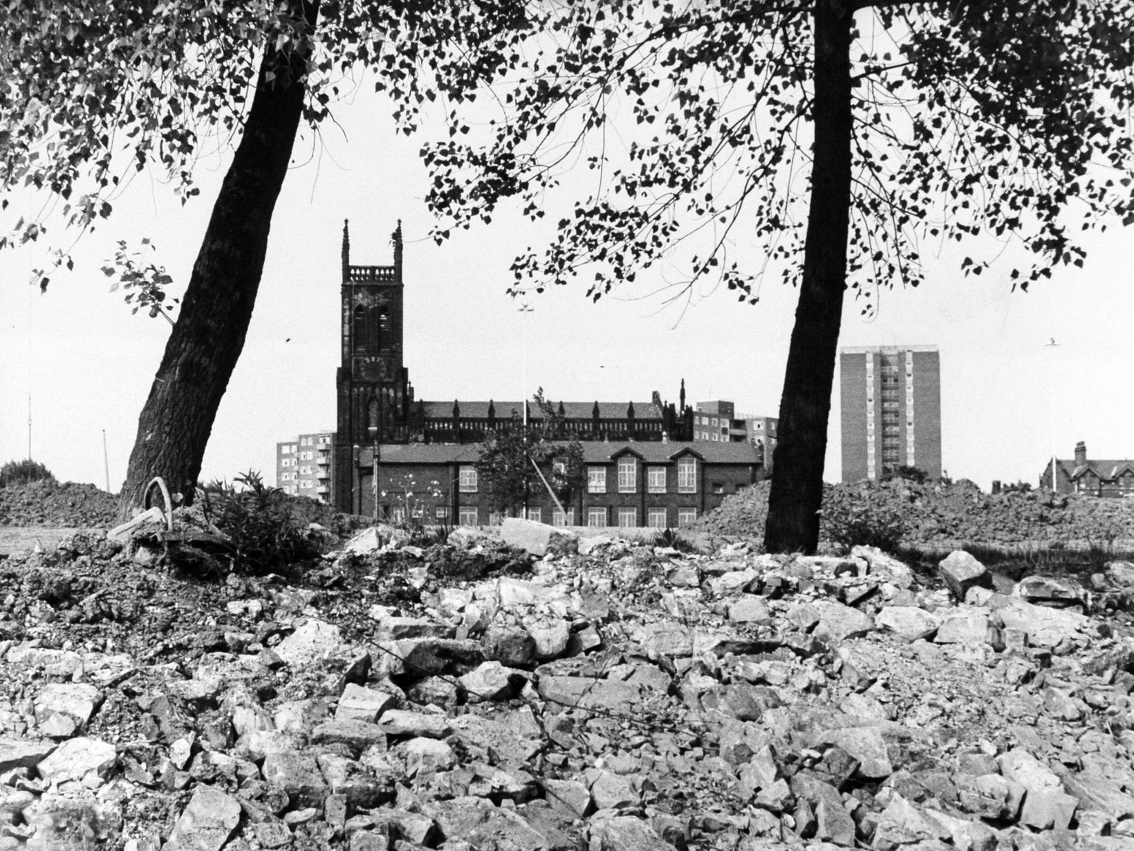 This was a new view of Waterloo Church and St Mary's School after the last of the Quarry Hill Flas had been demolished in June 1978.
