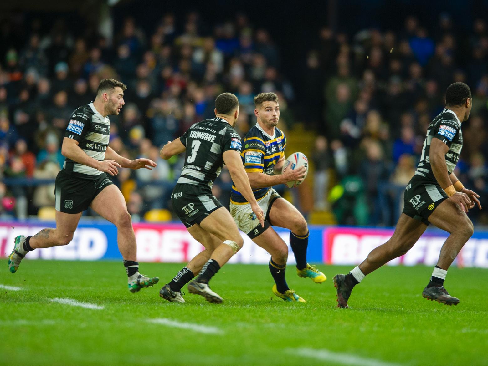 Stevie Ward in possession for Rhinos. Picture by Tony Johnson.