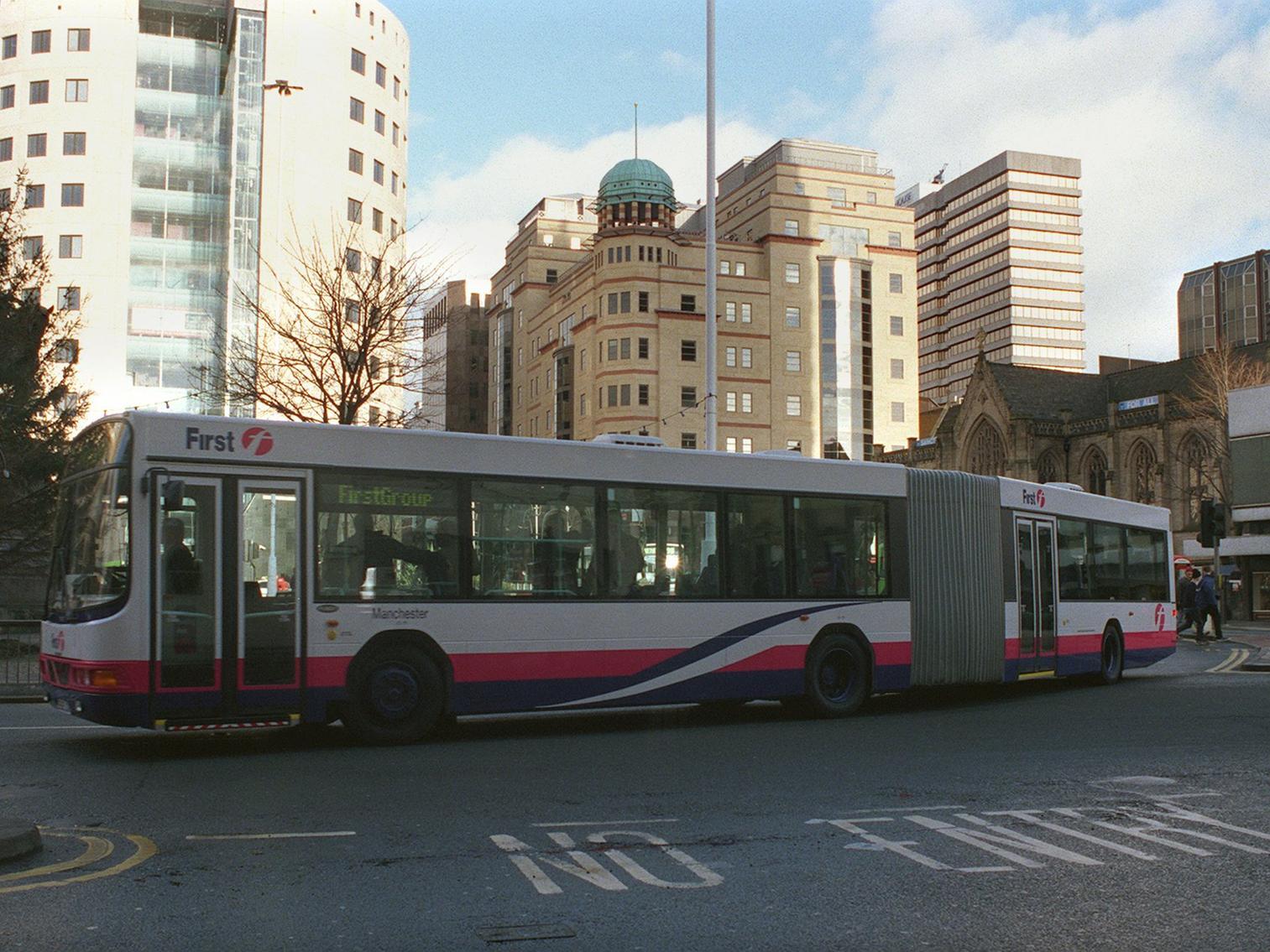 This new-style articulated 'bendy' bus arrived onto the streets of Leeds.