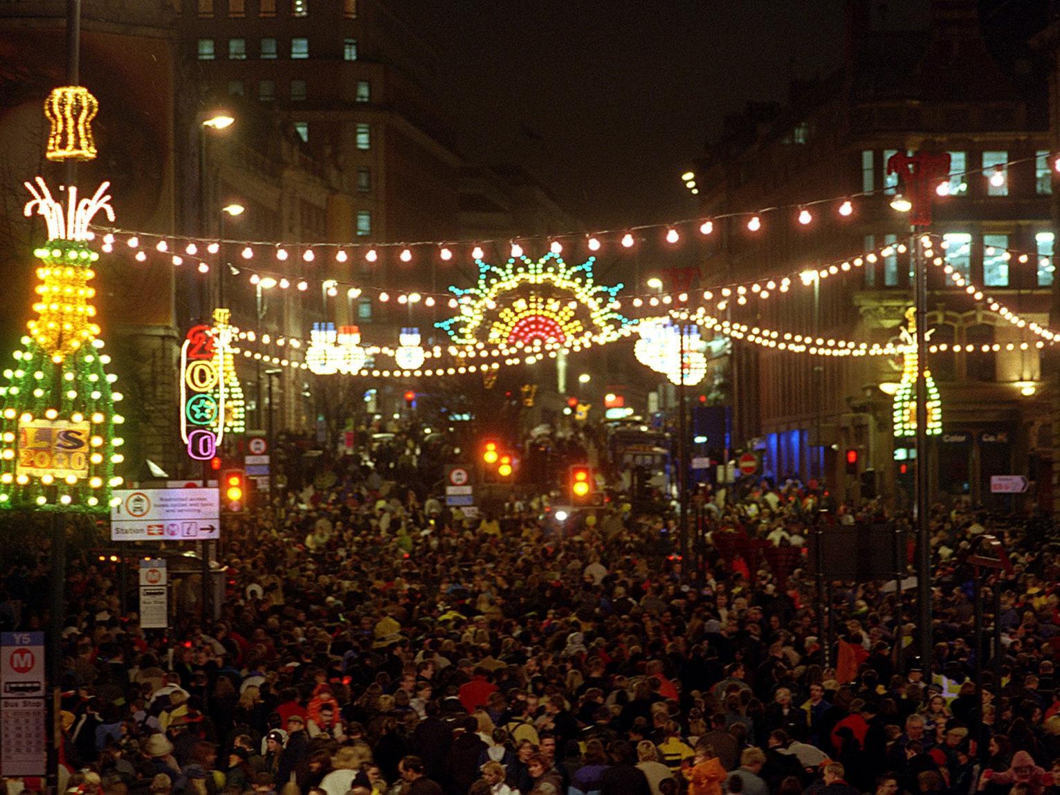 Huge crowds on The Headrow for the Leeds Lights switch-on.