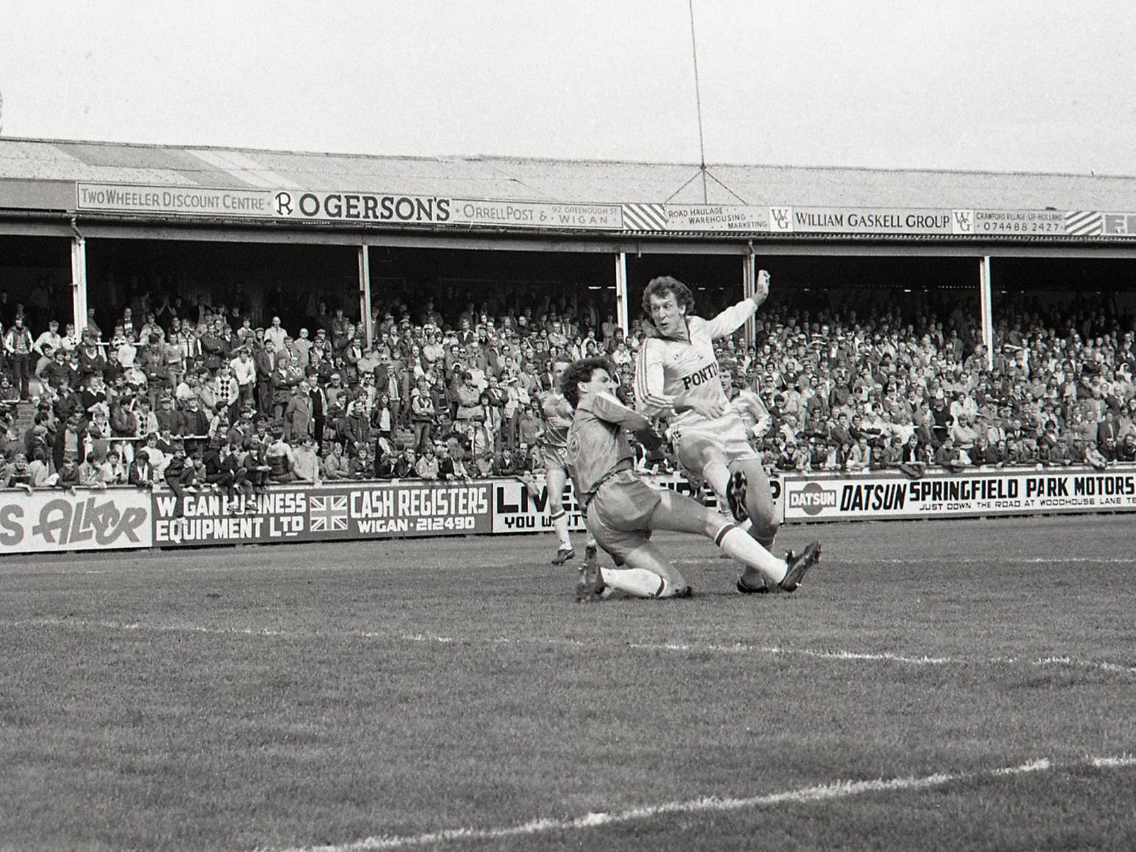 Alan Gowling scores Preston's winner against Wigan at Springfield Park on the final day of the 1982/83 season