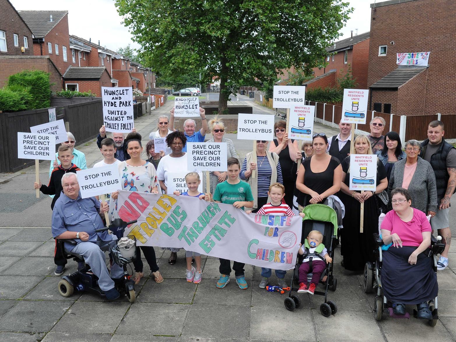 These Hunslet residents protested after it was revealed the scheme would roll straight through its pedestrianised precinct.
