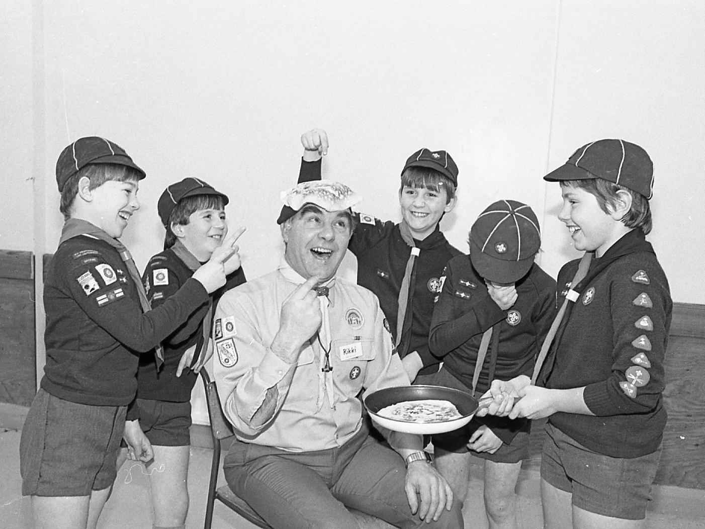 Flipping heck! To cap it all, South Ribble's Club chief, Roger Farrington, wasn't prepared for a top award when he visited the 9th Penwortham St Leonard's Spitfire Cub Pack, who were preparing for Pancake Day. Pictured are Sixers Stuart Hunter, Noel Ackerman, Andrew Smith, Steven Harry and Andrew Crompton, having a laugh at Mr Farrington's expense