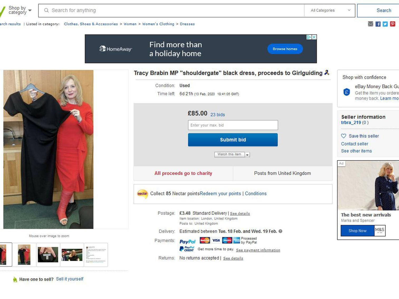 The listing for MP Tracy Brabin's dress on eBay