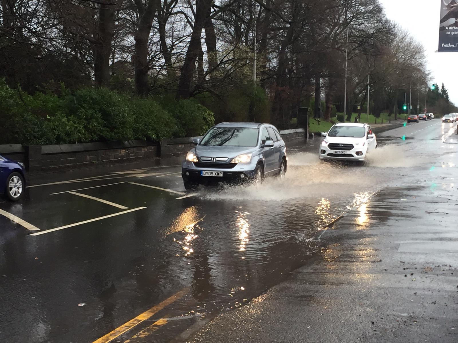 Drivers taking it easy though flooding in Preston.
