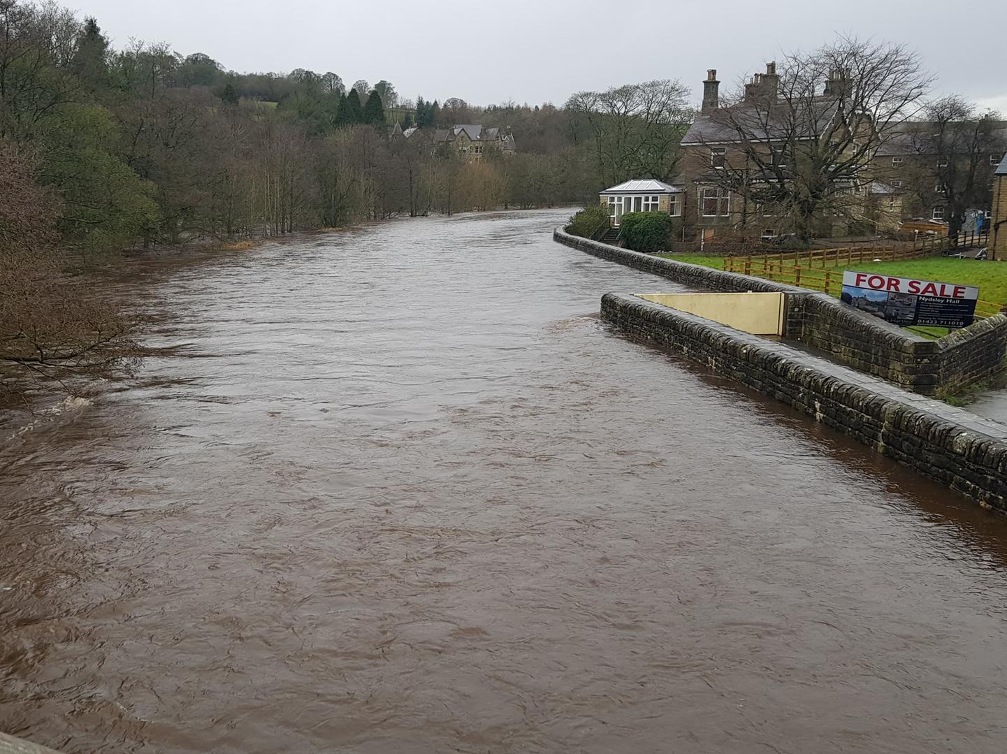 A severe flood warning was in place for Pateley Bridge for most of the day, before it was downgraded.