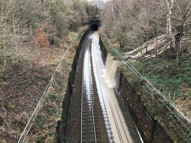 Flooding on the track at Bramhope, Leeds.