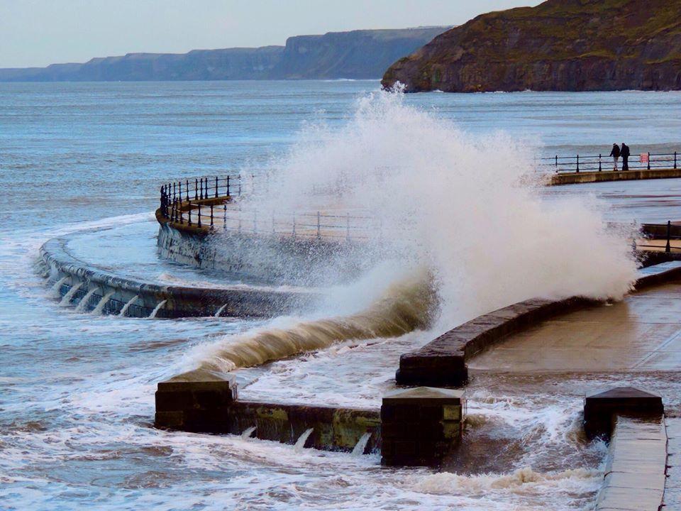 Waves crashing against the sea wall. Picture by Keith Humphrey.